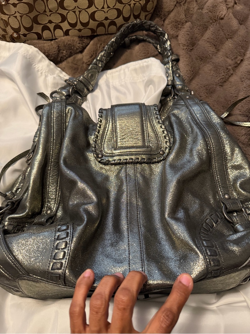 Women’s Coach Vintage Metallic Gunmetal  Leather Shoulder Bag - Picture 6 of 13